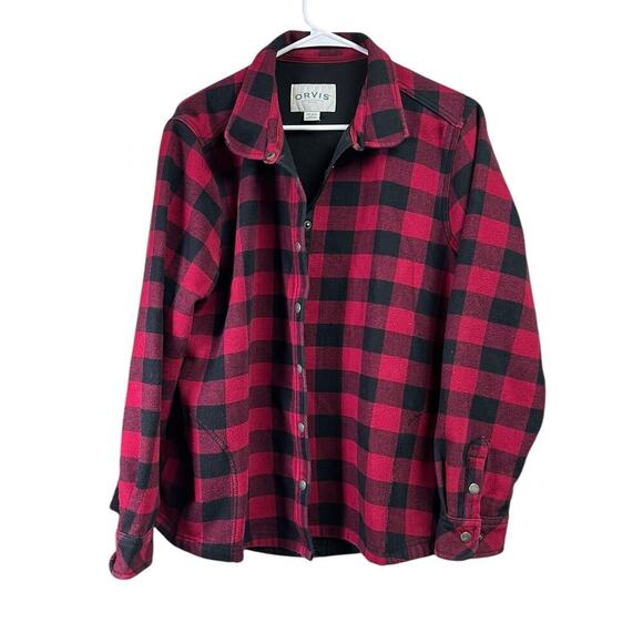 ORVIS Red Black Buffalo Plaid Fleece Lined Shirt Jacket XXL - Picture 1 of 10